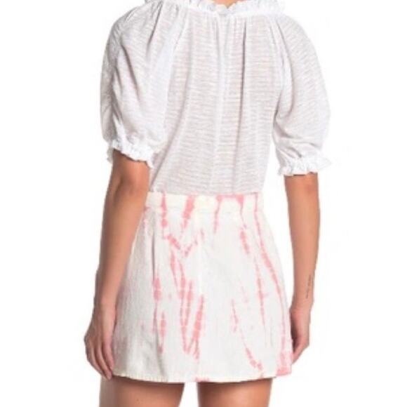 NEW Free People Ann Reed Tie-Dye Wrap Mini Skirt Pink/White Linen size 8 - Picture 4 of 14